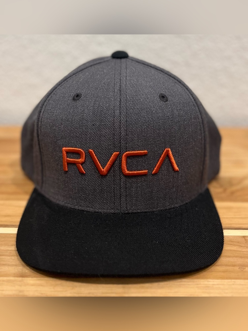 RVCA Two-Tone Gray Cap with Black Brim and Orange Logo